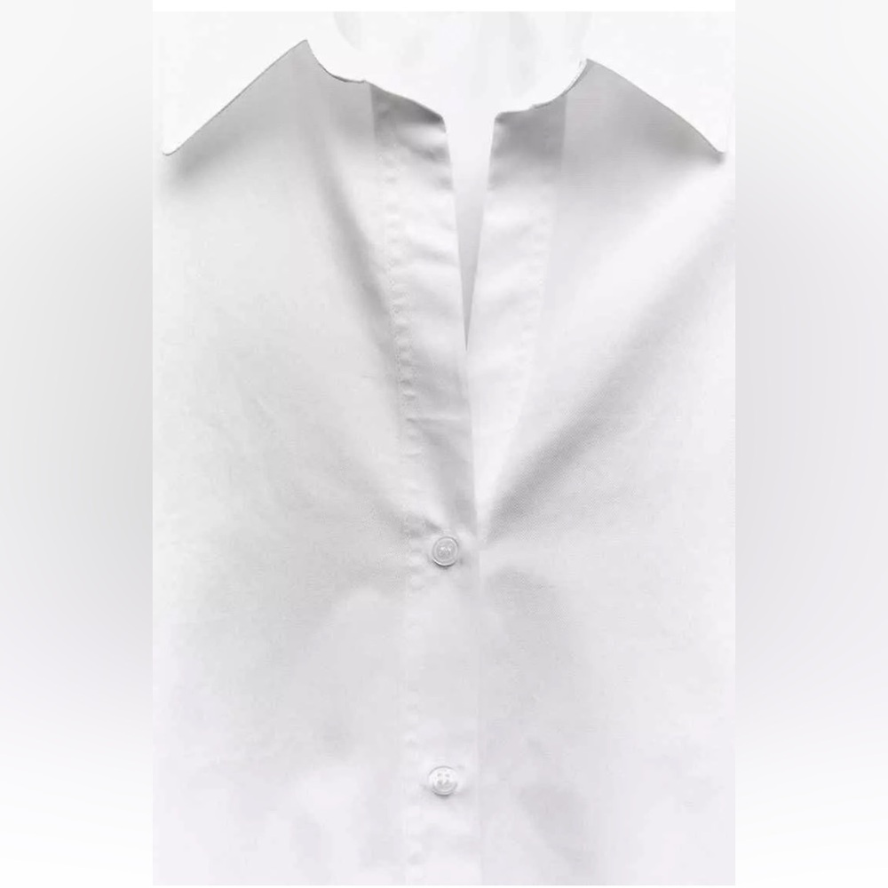 ZARA white BACK TAB POPLIN Cotton lapel collar and long sleeves SHIRT size M NWT - Picture 9 of 16